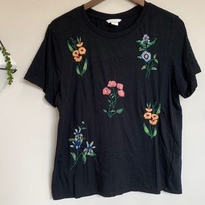 H&M Black Floral Embroidered Top